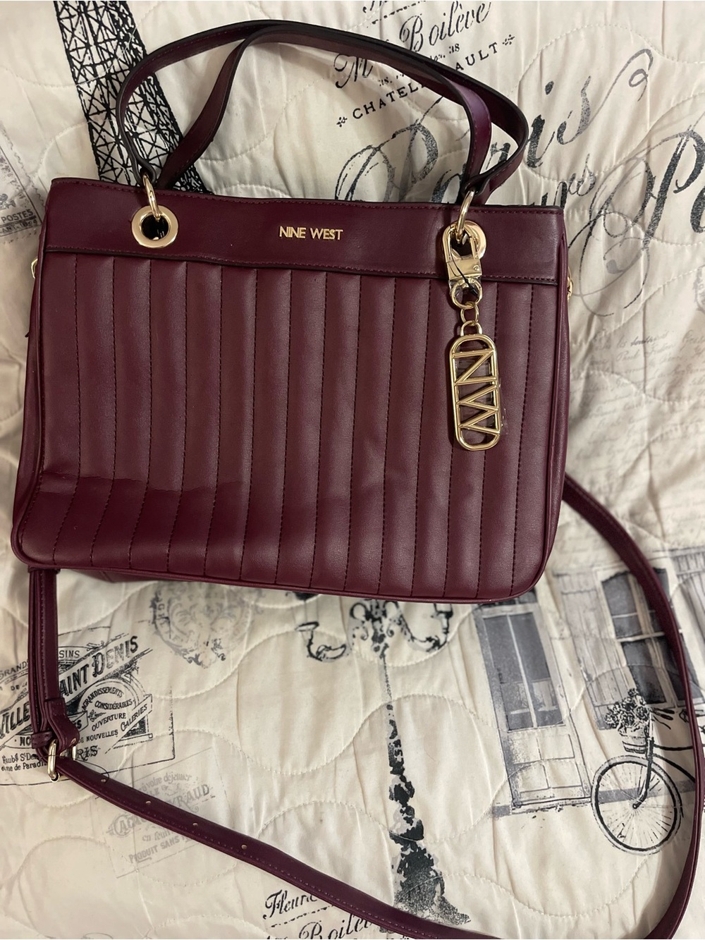 Nine West Quilted Wine Satchel with Gold Accent